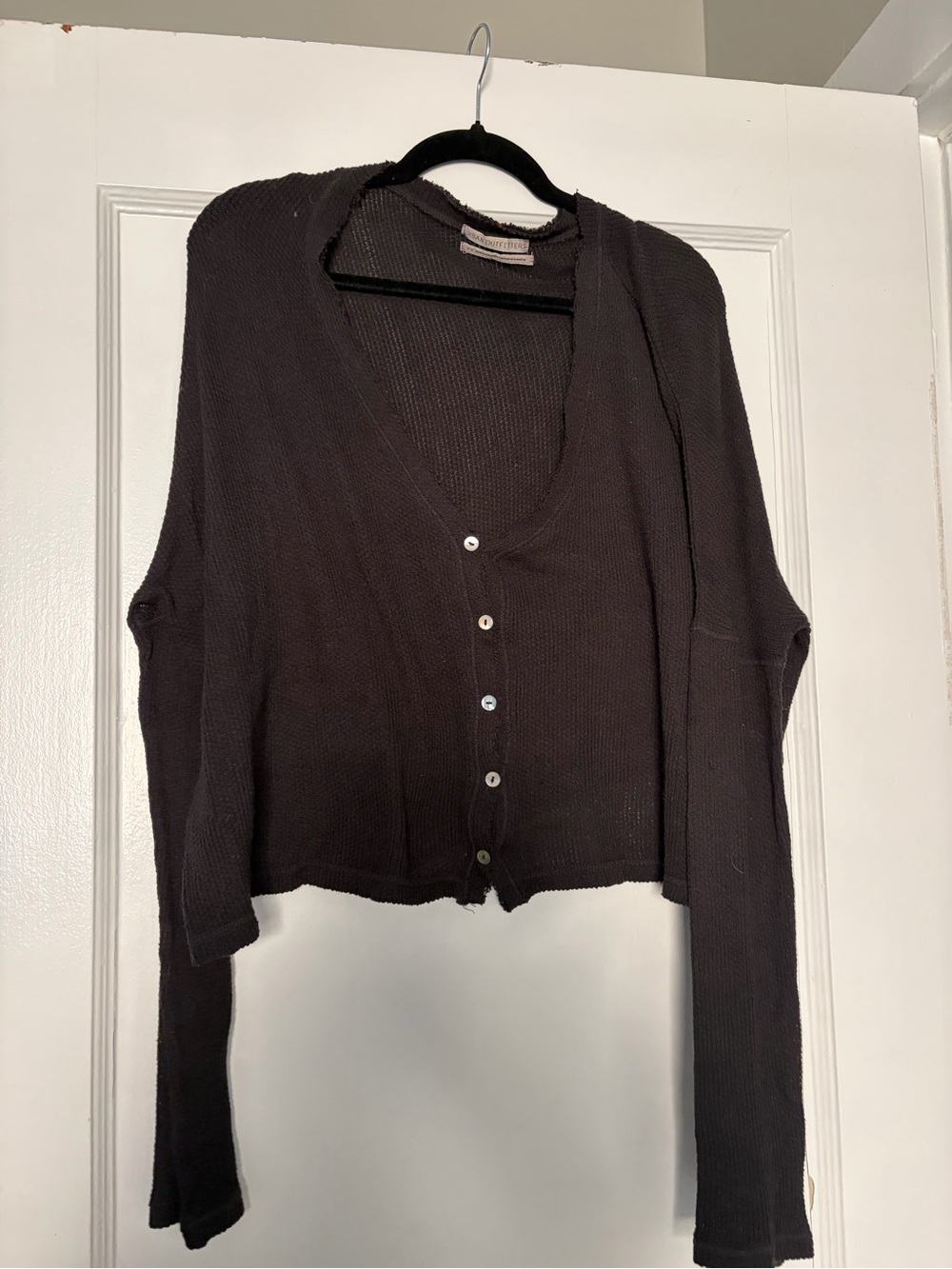 Urban Outfitters Cropped V-Neck Button Front Women's Sweater - Dark Brown